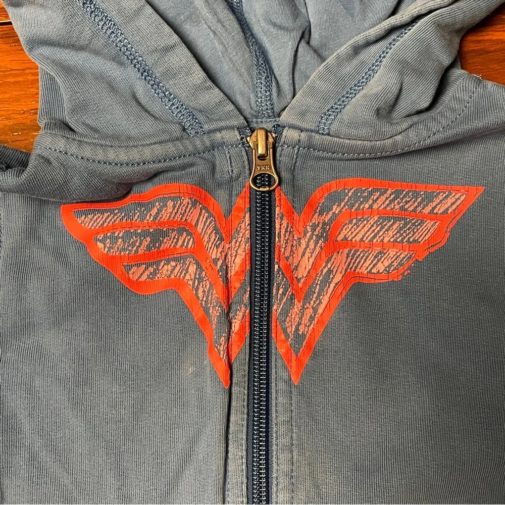 Hanna Andersson Grey/light Blue Hoodie wonder woman Collab kids size 4/100cm
